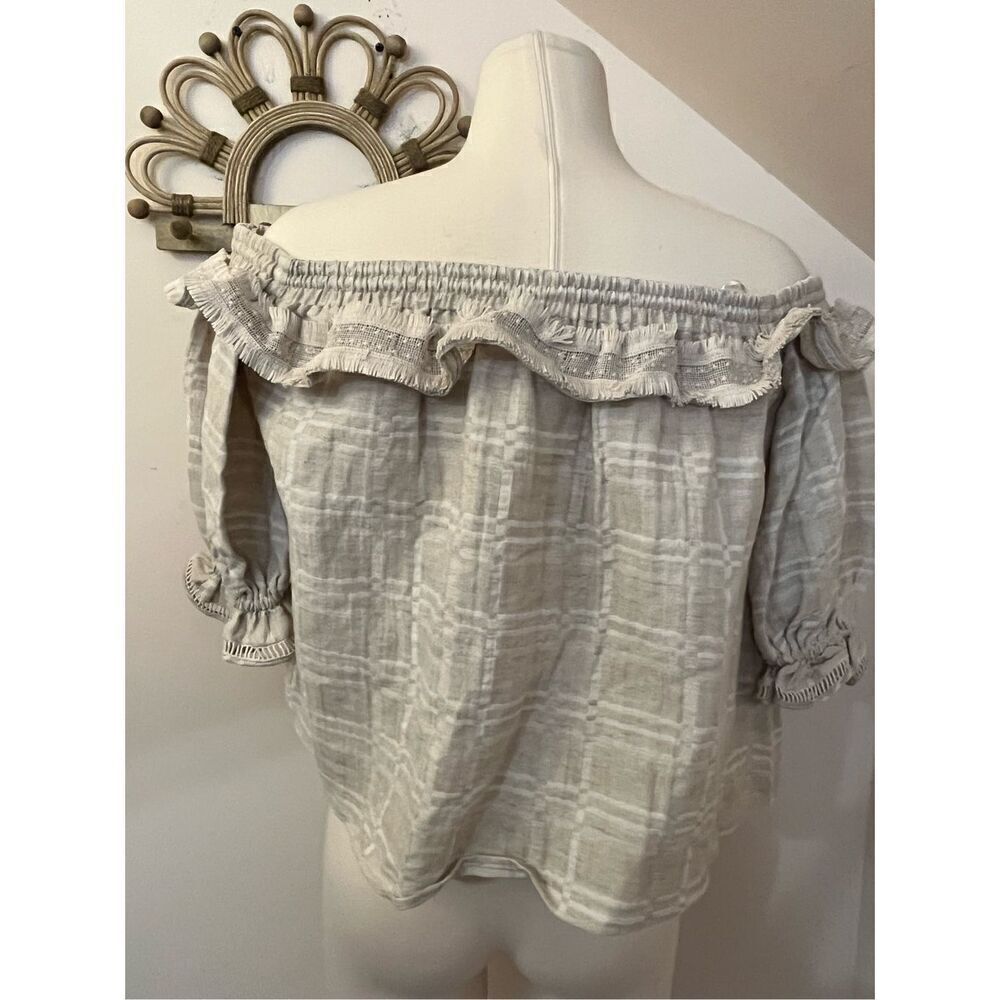 Stevie May Tan Linen Blend On Off Shoulder Peasant Blouse Top S